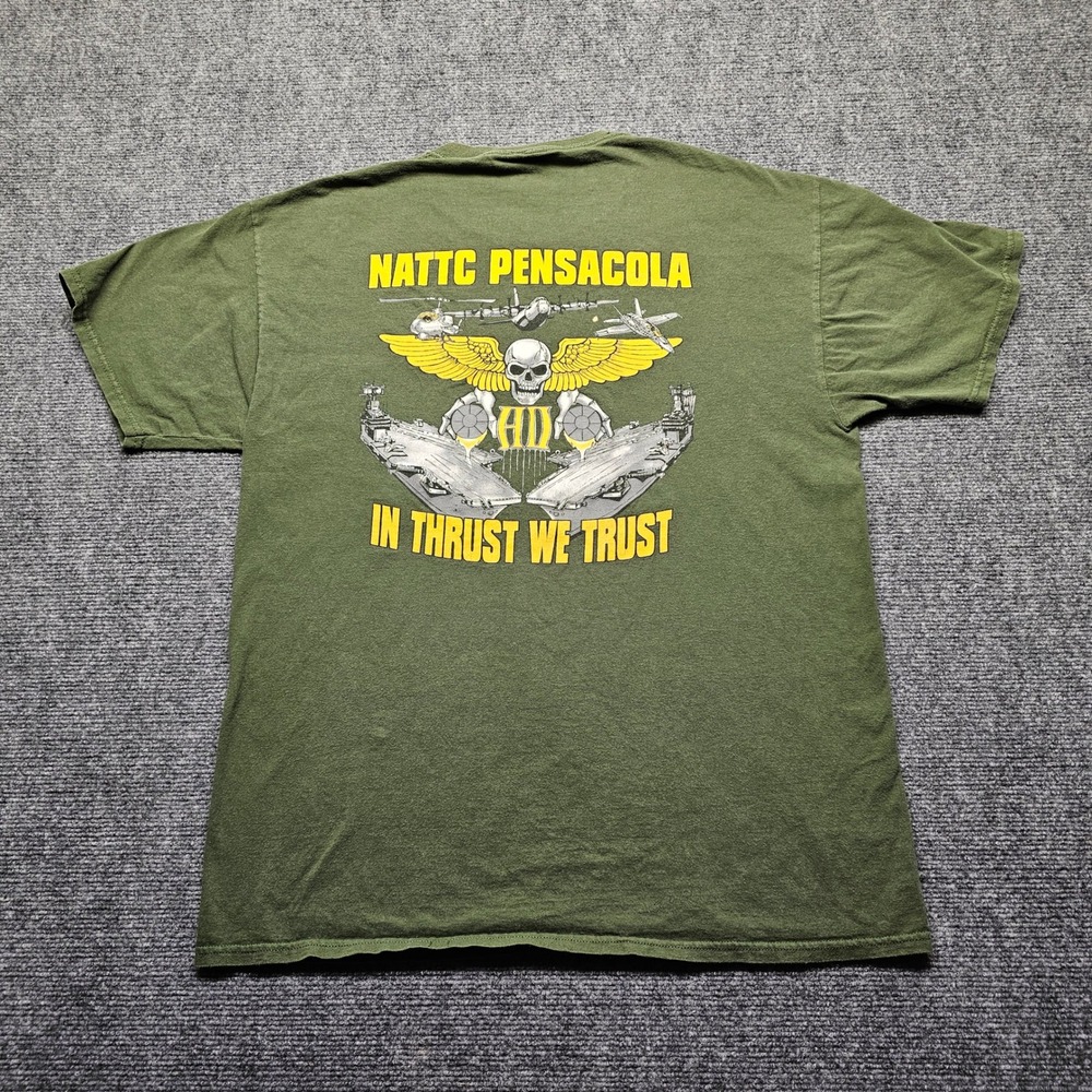 NATTC Pensacola In Thrust We Trust Graphic T-Shirt Olive Green Military Large